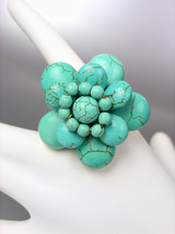 Fabulous Natural Genuine Turquoise Stones Floral Flower Stretch Ring - £10.38 GBP