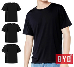 6 Pack BYC Men&#39;s 100% Cotton Black Undershirts Crewneck T-Shirts MT98BK - $61.99