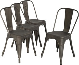 Patio Chairs 18 Inch Metal Dining Chairs Set Of 4 Stackable Chairs Resta... - £143.84 GBP