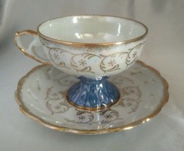 National Potteries Gilded Iridescent Blue Reticulated Tea Cup &amp; Saucer (... - £19.50 GBP