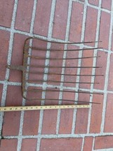 Antique Primitive Country Home Farm Tool 8 Tine Cast Iron Pitch Fork Hay Rake - £71.54 GBP