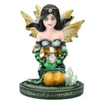 Green Crystal Fairy Figurine with Mystical Orb and Crystal Accents 3.5 Inch - $27.70