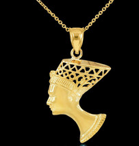 Solid 14k Yellow Gold Egyptian Queen Nefertiti Filigree Pendant Necklace - £172.56 GBP+