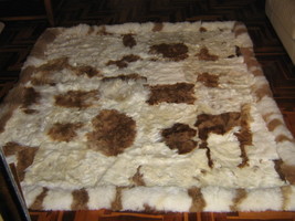 Baby alpaca fur carpet, natural braun white spots, 80 x 60 cm/ 2'62 x 1'97 ft - $182.00