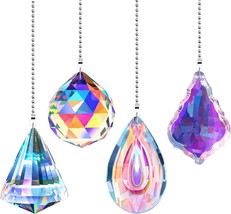 4 Pieces Crystal Ceiling Fan Pull Chain, Longan, Round, Polygon, Quadrilateral - $38.97