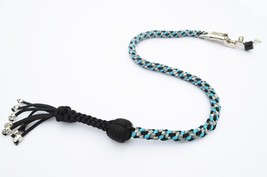 550 Paracord Motorcycle Whip Get Back whip 1&quot; Ball &amp; Skulls 36&quot; Teal Gray Black - £24.12 GBP