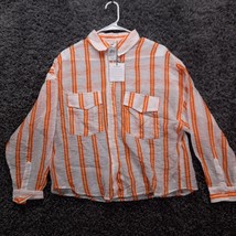 Ellison Blouse Shirt Women Small Orange White Stripe Semi Sheer Button Up - $6.98