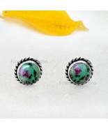 Ruby Zoisite Round Stud Earrings Sterling Silver, Ruby in zoisite stud R... - £21.17 GBP
