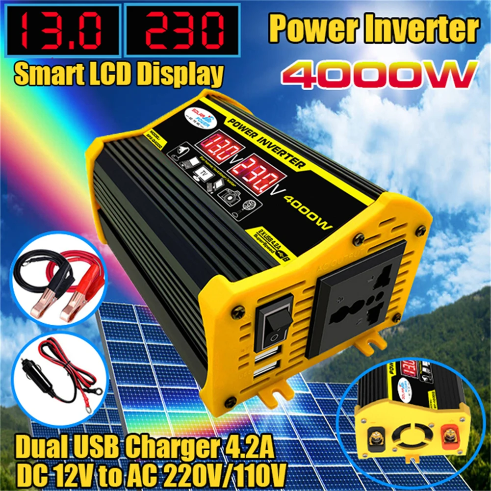 4000W Car Power Inverter Portable Voltage Transformer LED Display Dual USB - £35.93 GBP+