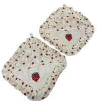 Vintage Handmade Strawberry Potholders Square Ruffle Cross Stitch Pocket Set  - £15.00 GBP