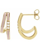 14K Yellow Gold 1/10 CTW Natural Diamond &amp; Pink Enamel 17.3 mm Hoop Earr... - $944.00
