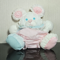 Vintage Fisher Price Puffalumps Rattle Pink Mouse Bear 80s Baby Polka Dot Blue - $38.38