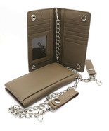 Bifold Light Gray Brown Leather Checkbook Holder Snap Button Wallet w/ C... - $407.73 MXN