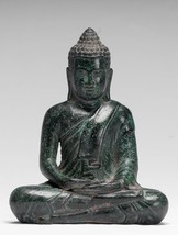 Buddha - Antico Khmer Stile Seduta Bronzo Meditazione Statua di 19cm/20.3cm - £242.07 GBP