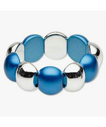 Silver and Matte Blue Acrylic Stretch Bracelet 7.5in, half round circles... - £7.83 GBP