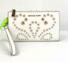 Michael Kors Adele Phone Wallet Embellished Gold Studs White Leather W12 - $98.00