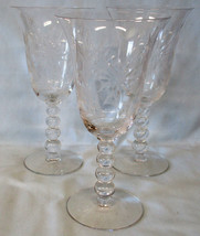 Imperial Candlewick Etched Floral Water Goblet 7 1/2&quot;, Set of 3 - £23.99 GBP