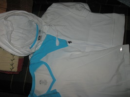 Womans Small Sm 4/6 Athletic Works Hoodie Jacket &amp; S/S Top Set Turquoise &amp; White - £11.98 GBP