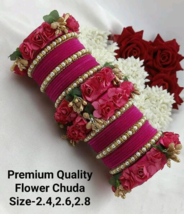 Bollywood Indian Bridal Wedding Style Gold Plated Pink Flower Bangles Set - £53.43 GBP