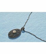 Vintage Ornate Sterling Silver 925 Pendant Marcasite Faux Pearl Necklace... - $951.02 MXN