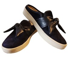 Size 9.5B Spenco Orthotic Suede Bow Mules Slides Walking Navy Blue Revitalign - £35.30 GBP