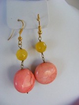 Handmade Pink Turquoise And Yellow Jade  Dangle Earrings Surgical Steel Earwires - £6.92 GBP