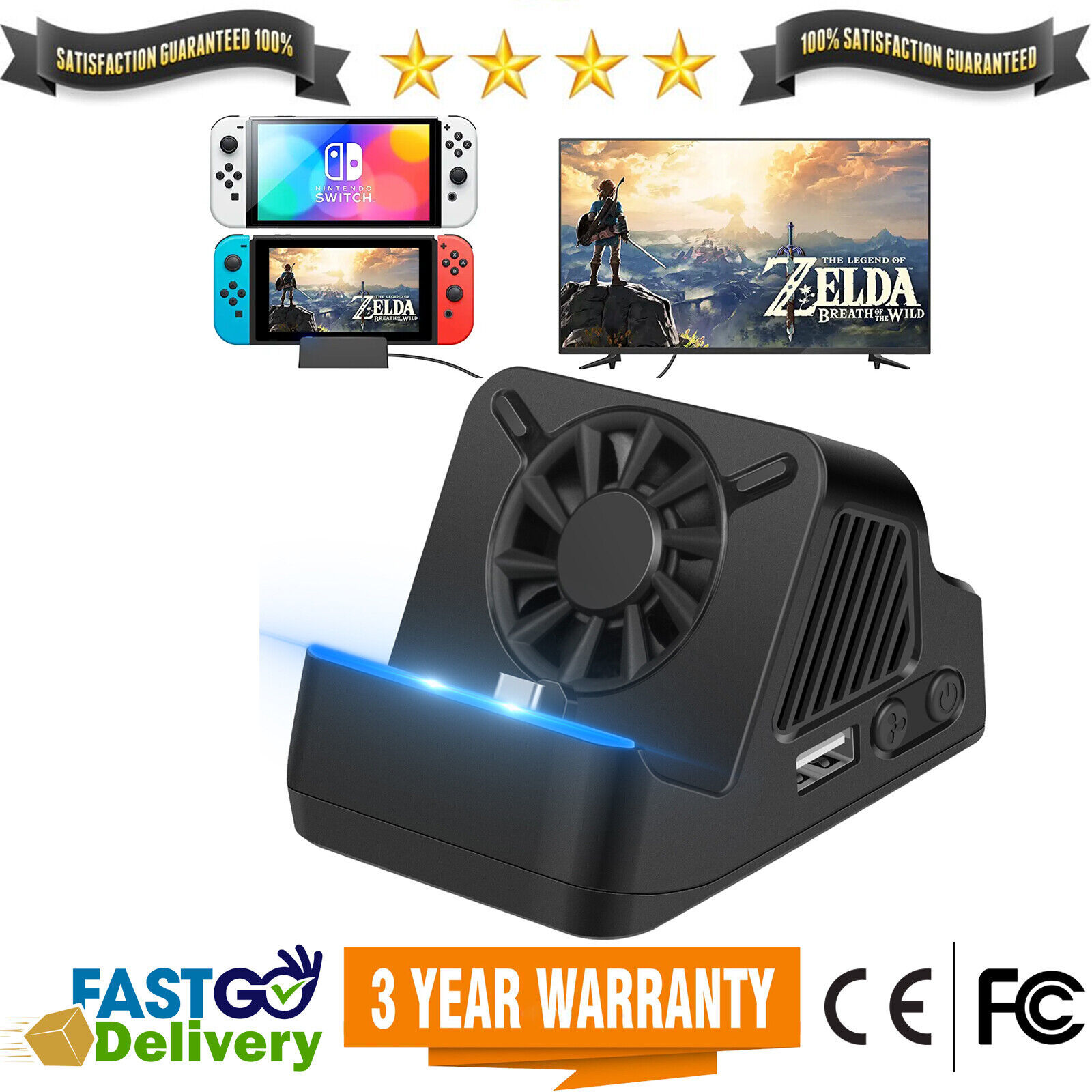 For Nintendo Switch Docking Station Stand Charging Dock Adapter 4K Tv Hdmi Black