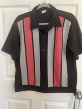 Marina California Vintage Vtg Striped Polyester Mod Shirt Mens Large Bowling Jac - £67.24 GBP