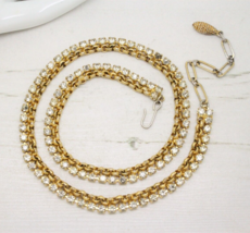 Vintage Double Link Gold Chain Crystal Rhinestone NECKLACE Collar Jewellery - £19.35 GBP