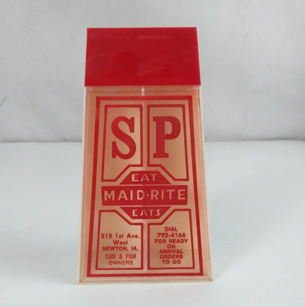 Vintage Eat Maid-Rite Eats Restaurant Plastic 5&quot; Salt Pepper Shaker - $19.39