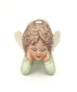Vintage Porcelain Angel Figurine Green Gown Iridescent Wings - £9.89 GBP