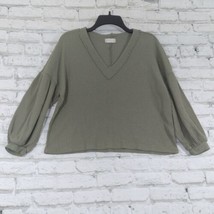 Altard State Womens Top Small Green V Neck Waffle Knit Balloon Sleeve - £15.95 GBP