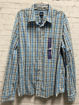 Gap Mens Button Down Poplin Shirt Long Sleeve Blue Plaid Stretch XXL New - £25.06 GBP