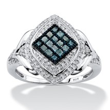 Womens Platnium Sterling Silver Blue And White Diamond Marquise Ring 6 7 8 9 10 - £319.67 GBP