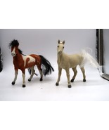 Vtg Pair SC Toy Horse Flocked Statue Figurine White Brown Mane &amp; No Mane - $8.00