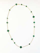 Mixed Size Malachite Quatrefoil Gold Plated Necklace - £115.83 GBP