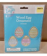 Wood Decor Craft Ornaments 4&quot;x 3&quot; DIY Easter Eggs &amp; 4 Markers &amp; Strings ... - £1.99 GBP