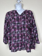 Woman Within Plus Size 2X (26/28) Purple Floral Plaid V-neck Top Long Sleeve - £11.65 GBP