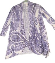 Chico&#39;s Open Front Long Cardigan Sz 0 (US S) Linen Blend Paisley Purple Sweater  - £15.69 GBP