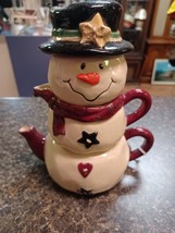 Bella Casa by Ganz Snowman Ceramic Teapot Creamer Cup 4 Piece Set - $24.74