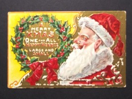 A Merry Xmas One &amp; All Christmas Santa Smoking Pipe Gold Embossed Postcard c1910 - $9.99