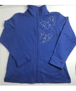 Quacker Factory Navy Blue Butterfly Embellished Cut Out Full Zip Jacket ... - $34.24 CAD