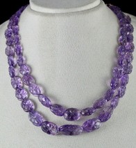 Antique Natural Amethyst Beads Carved 2 Line 478 Carats Gemstone Fine Necklace - £370.20 GBP