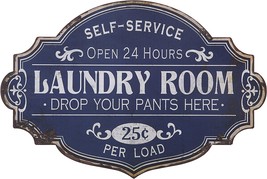 Vintage Metal Laundry Room Decorative Wall Sign, Distressed Blue, By, Op. - £27.04 GBP