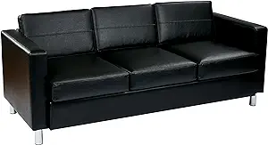 Pacific Sofa With Padded Box Spring Seats And Silver Finish Legs, Black ... - $1,349.99