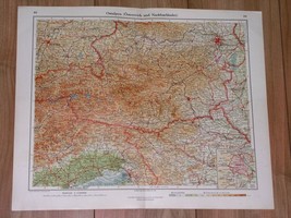 1928 Vintage Map Of Eastern Austria Wien Vienna Graz Alps / Italy Slovenia - £15.02 GBP