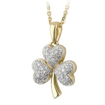 14k Yellow Gold Plated 0.53ct Round Cut Moissanite Shamrock Pendant Necklace 18&quot; - £60.14 GBP
