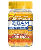 Zicam Cold Remedy Manuka Honey &amp; Lemon Medicated Fruit Drops, 25 Ct.. - £16.66 GBP