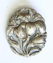 Fabulous Vintage Art Nouveau Silver-tone St.Anthony Lily Flower Brooch 2&quot; - $49.95