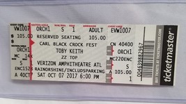 TOBY KEITH / ZZ TOP - ORIGINAL 2017 UNUSED WHOLE FULL CONCERT TICKET - $20.46 CAD